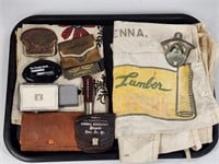 FEED BAG, ADVERTISING, CARDS, LEATHER, OPENER