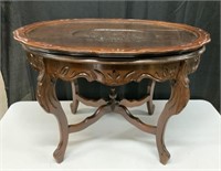 Sm Oval Wood Table w/Floral Carved Center