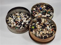 3) TINS FULL OF VINTAGE & ANTIQUE BUTTONS
