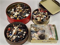 4) TINS FULL OF VINTAGE & ANTIQUE BUTTONS