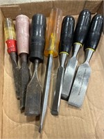 (3) Stanley & misc wood chisels