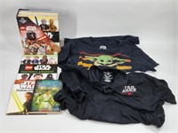 ASSORTED LOT OF STAR WARS BOOKS & SHIRTS