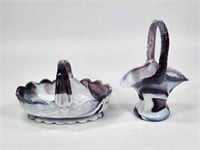 2) VINTAGE PIECES WESTMORELAND AGATE GLASS