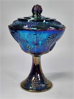CARNIVAL GLASS GRAPE LEAF COVERED CANDY DISH