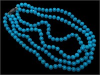 .925 & Turquoise Glass Beads Necklace