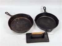 ANTIQUE CAST IRON FRY PAN & 2) IRON PANS