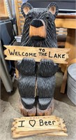 Wooden Bear Outdoor Decoration w/ signs to hold