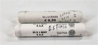 2014 LATVIA & 2015 ESTONIA ROLLS 1 CENT COINS