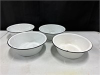 4 Black & White Enamel Bowls