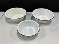 3 Black & White Enamel Bowls