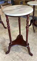 Solid wood three legged marble top plant stand