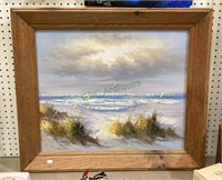 Original art on canvas of a seaside with seagulls
