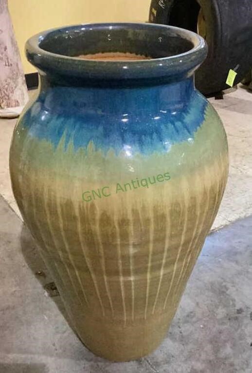Large multi colored glazed ceramic pottery vase