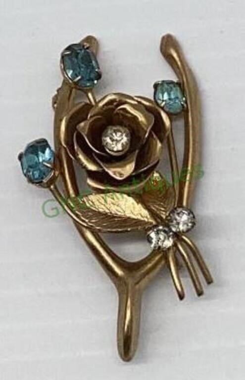 Vintage Caro wishbone and rose brooch with multi