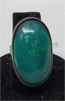 Blue green Chrysocolla ring set in sterling