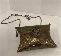 Vintage brass pillow purse evening bag with