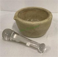 Vintage crockery and glass mortar and pestle