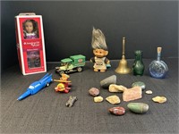 Mini American Girl & decorative rocks/geodes