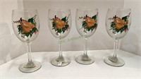 Wine glasses hand painted with peach motif by
