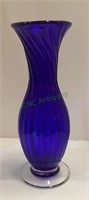 Beautiful tall cobalt blue with clear base vase,