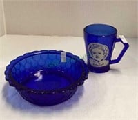 Cobolt blue Shirley Temple bowl and cup set.