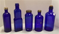 Lot of five vintage cobalt blue medicine