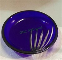 Cobalt blue and clear crystal shallow bowl