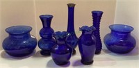 Cobolt blue vase lot with two matching and five
