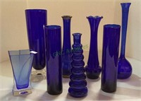 Great collection of cobalt blue bud vases -