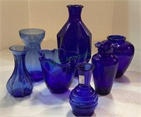 Cobalt blue vase lot - seven total in various