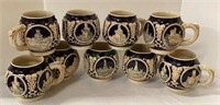 Set of nine vintage German mugs each measuring 3