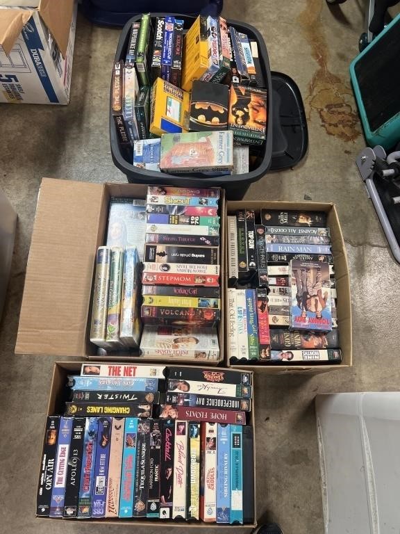 Large variety of VHS movies, 4 boxes