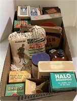Box lot of vintage cleaning supplies etc. for