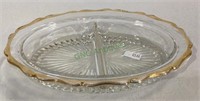 Small vintage divided oval dish with gold trim