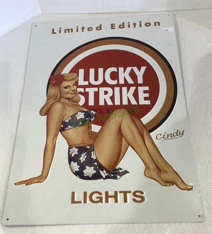 Tin Lucky Strike cigarette replica advertisement