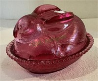 Pink rabbit on nest candy dish measuring 4 1/2