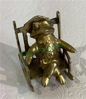 Miniature brass frog and rocking chair measuring