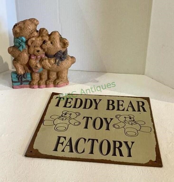 Lot includes a painted trio of teddy bears