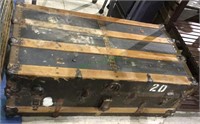 Antique steamer trunk with wood and metal