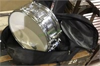 Practice snare drum with stand, case and drum