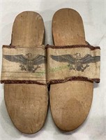 World War II canvas and wood shower shoes    1733