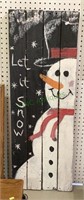 Large wooden slat snowman measures 40 x 14.