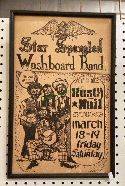 Sign advertising the star-spangled washboard band