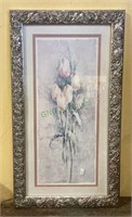 Framed and matted print of tulips measures