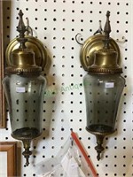 Two shaded glass wall lights with connector