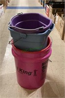 Lot of four buckets includes a 5 gallon bucket,