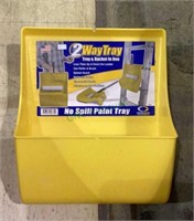 Two way paint tray and bucket attaches to a
