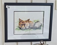 SIGNED SARAH KENLEY RED FOX WATERCOLOR PAINTING