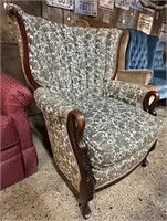 Antique Mahogany Swan Arm Wingback Parlor Chair