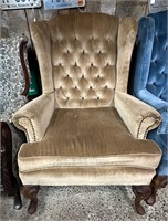 Vintage Upholstered Beige Wing Back Armchair